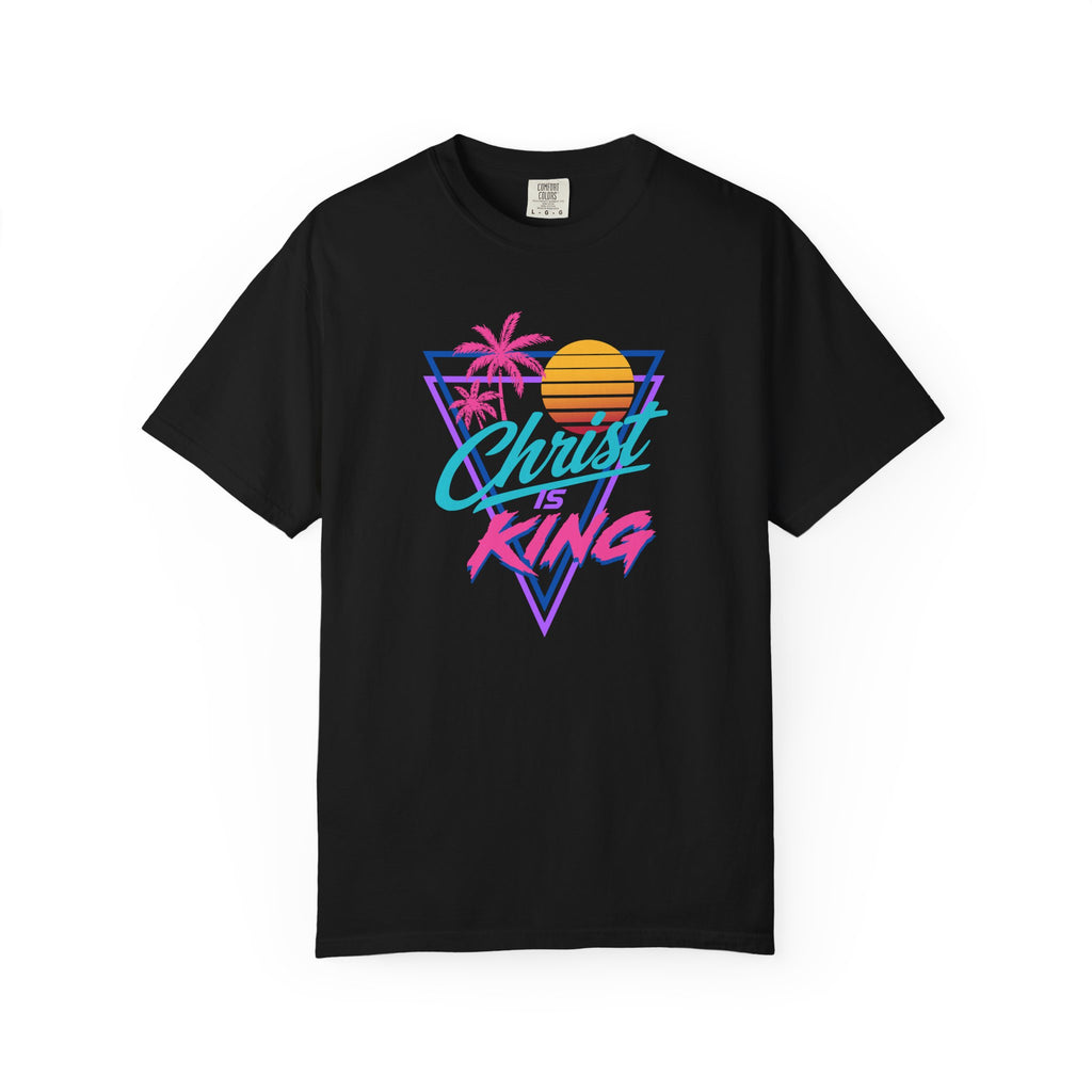 Christ Is King Retro Sunset T-Shirt | Vaporwave Palm Triangle Print