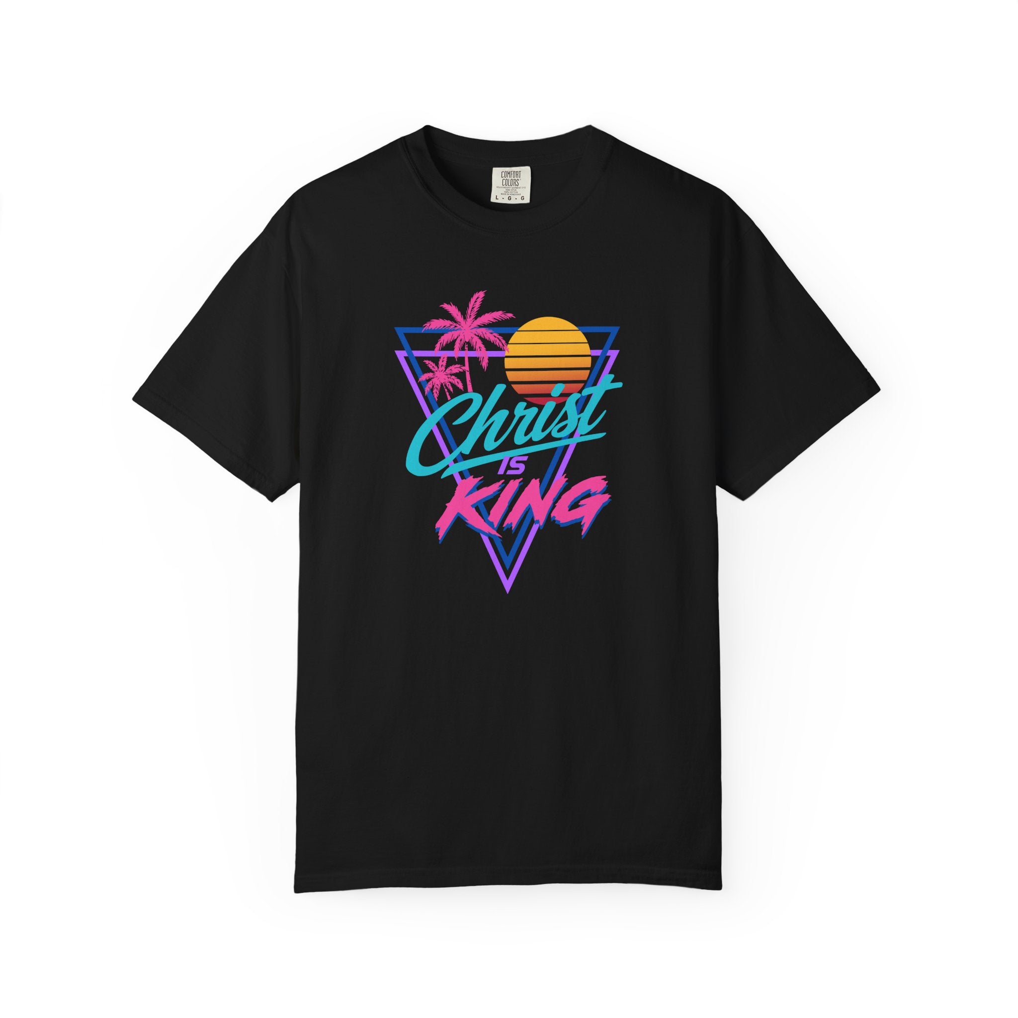 Christ Is King Retro Sunset T-Shirt | Vaporwave Palm Triangle Print