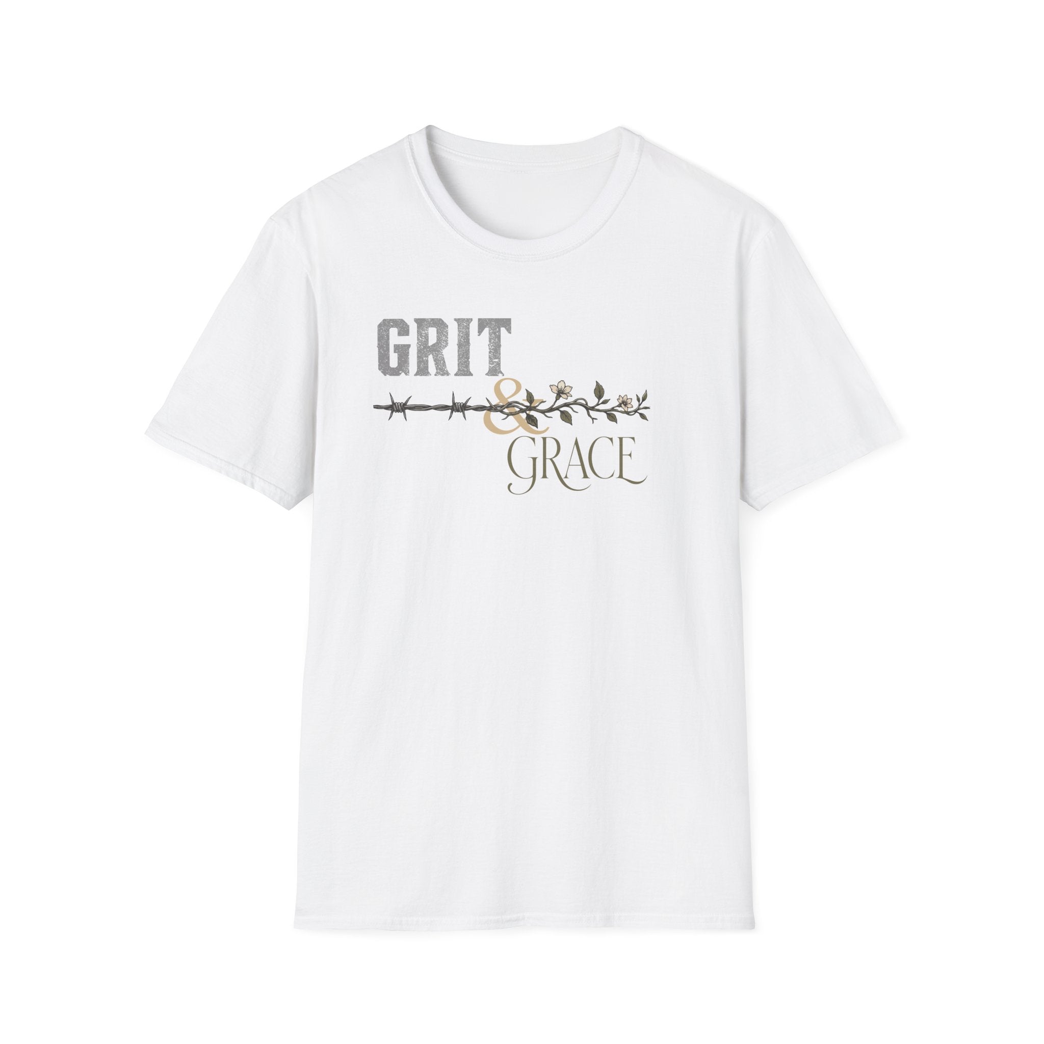 Grit & Grace T-Shirt | Barbed Wire Floral Typography