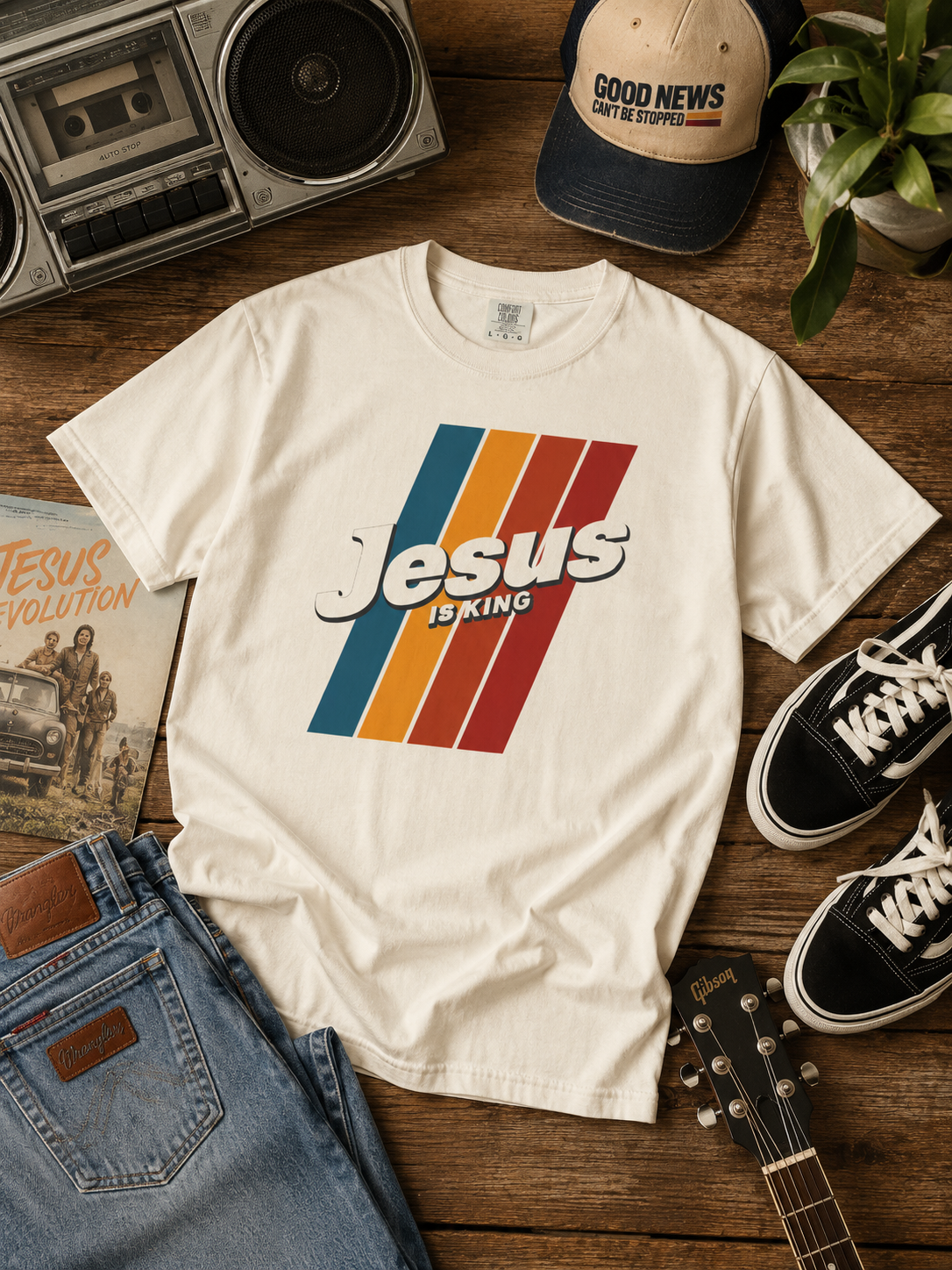 Jesus Is King T-shirt | Retro Stripes Christian Tee
