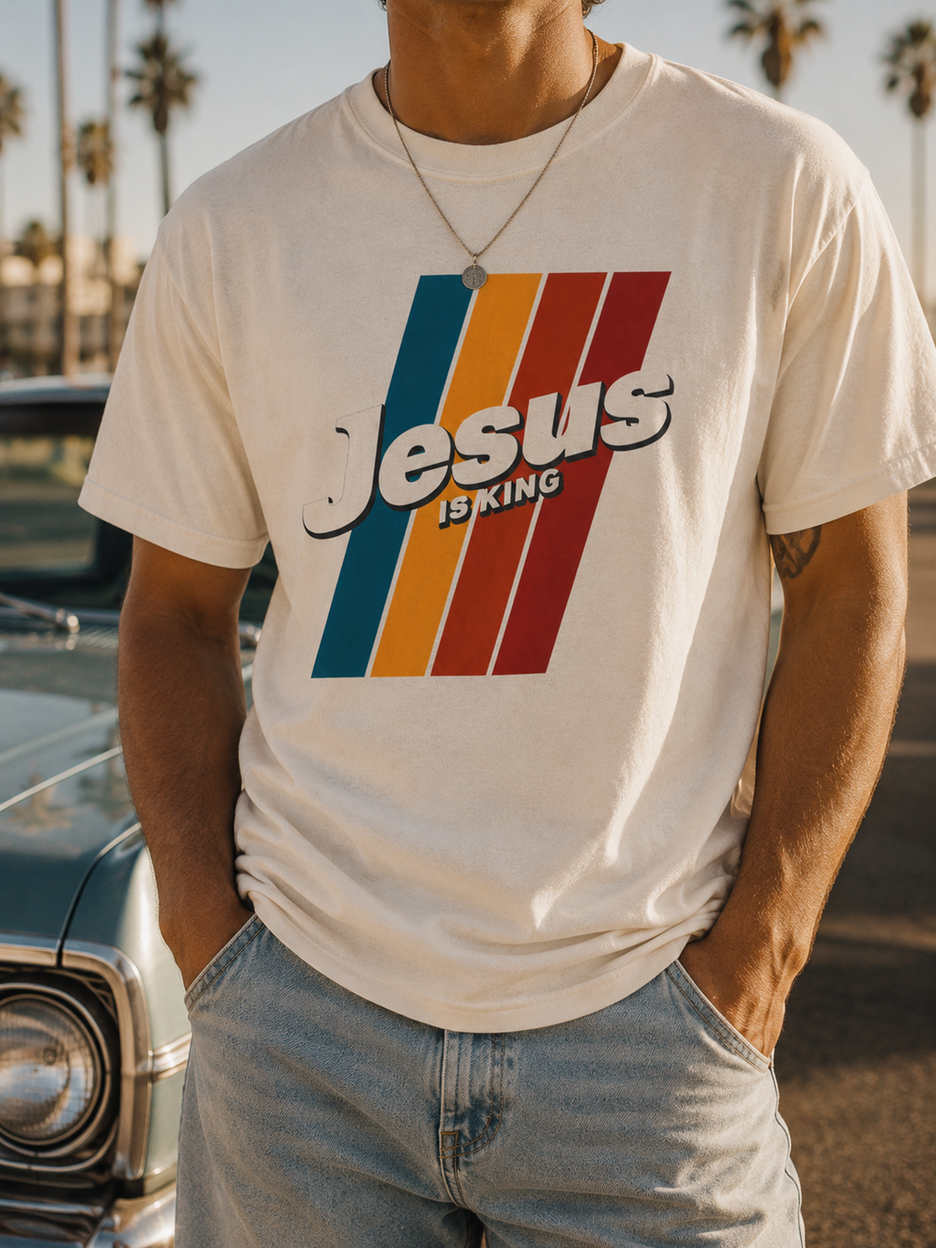 Jesus Is King T-shirt | Retro Stripes Christian Tee