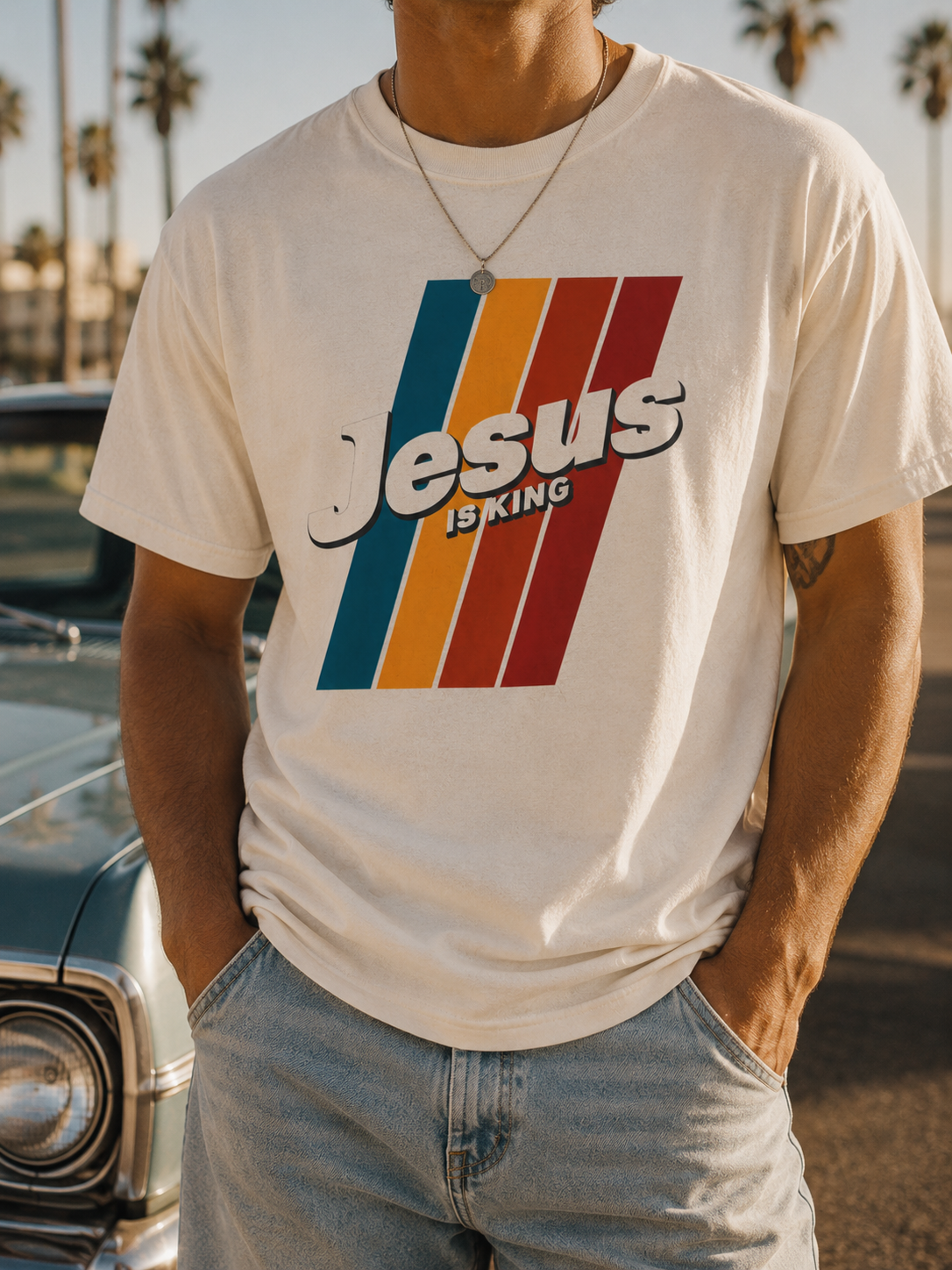 Jesus Is King T-shirt | Retro Stripes Christian Tee
