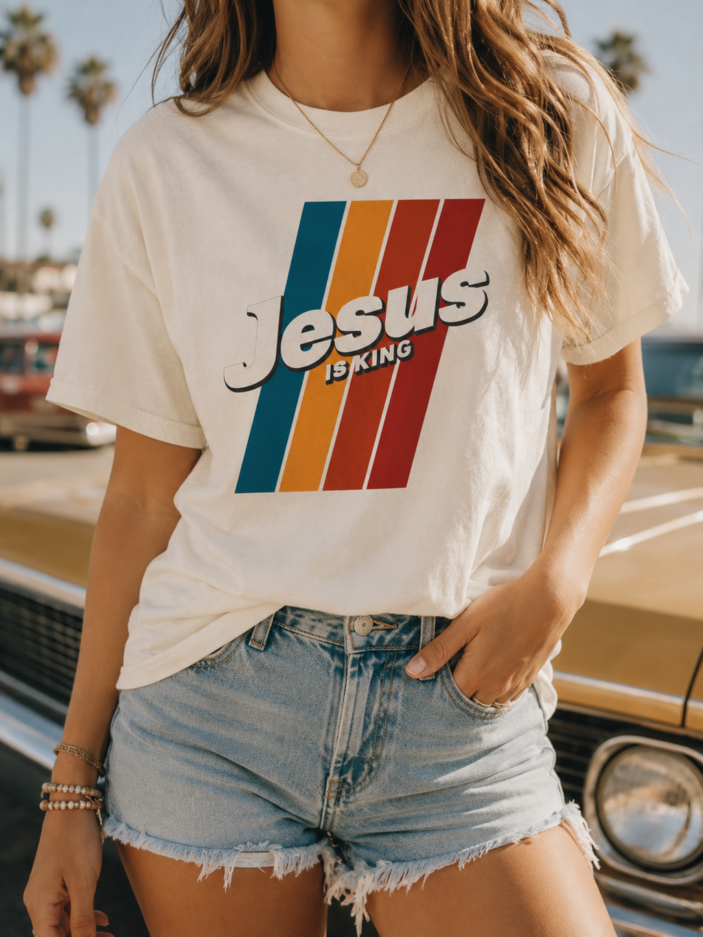 Jesus Is King T-shirt | Retro Stripes Christian Tee