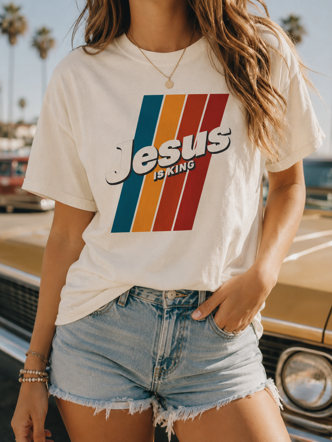 Jesus Is King T-shirt | Retro Stripes Christian Tee