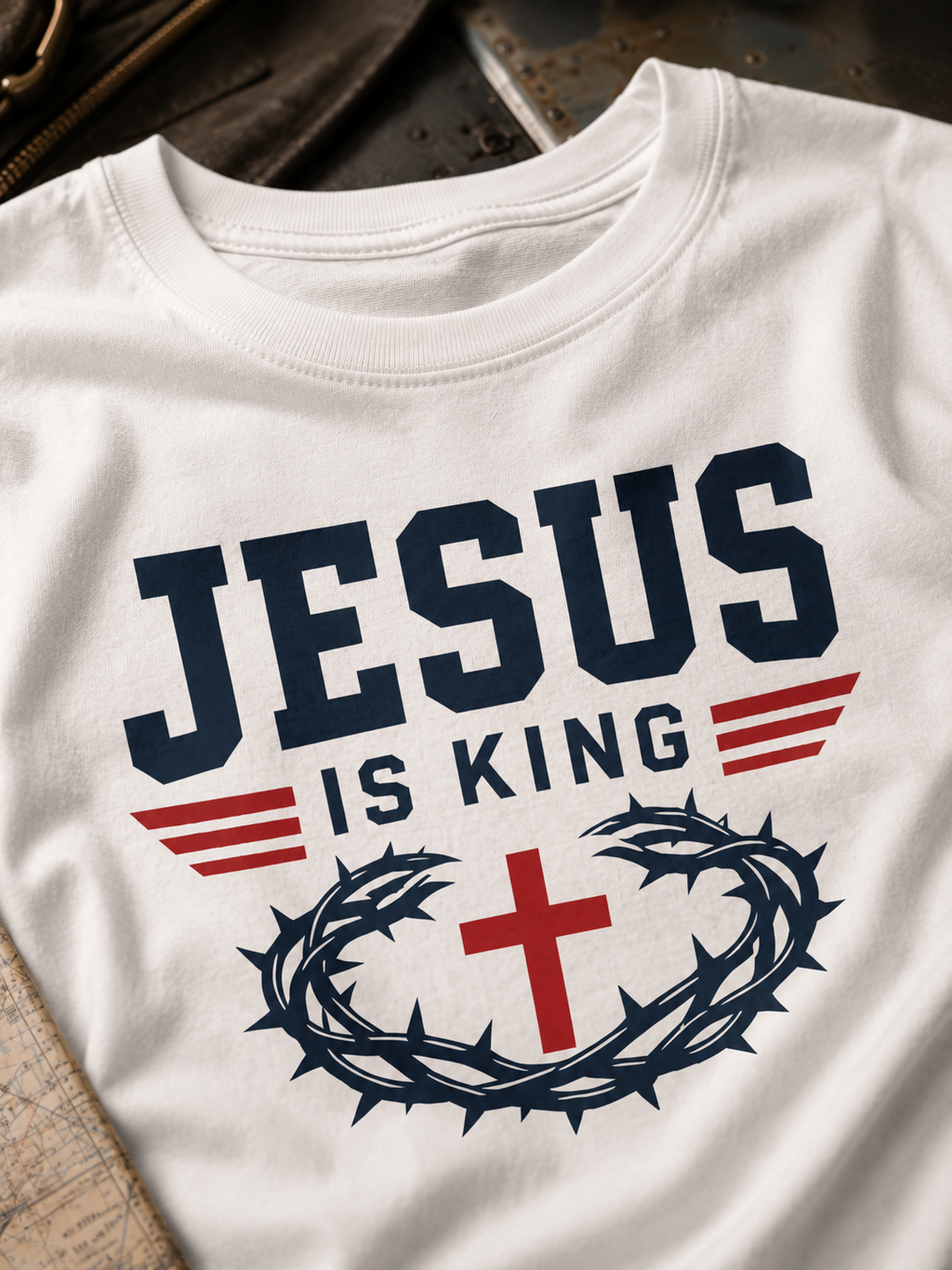 Jesus Is King T-Shirt | Christian Cross Crown of Thorns Faith Tee