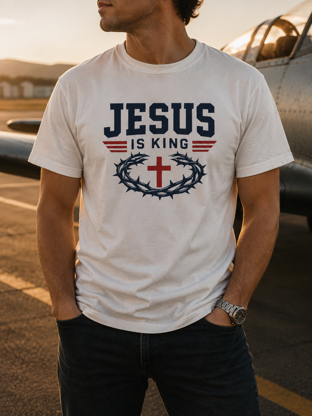 Jesus Is King T-Shirt | Christian Cross Crown of Thorns Faith Tee