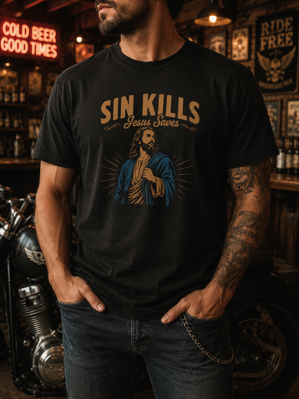 Sin Kills Jesus Saves T-Shirt | Jesus Graphic Tee, Religious Christian Shirt