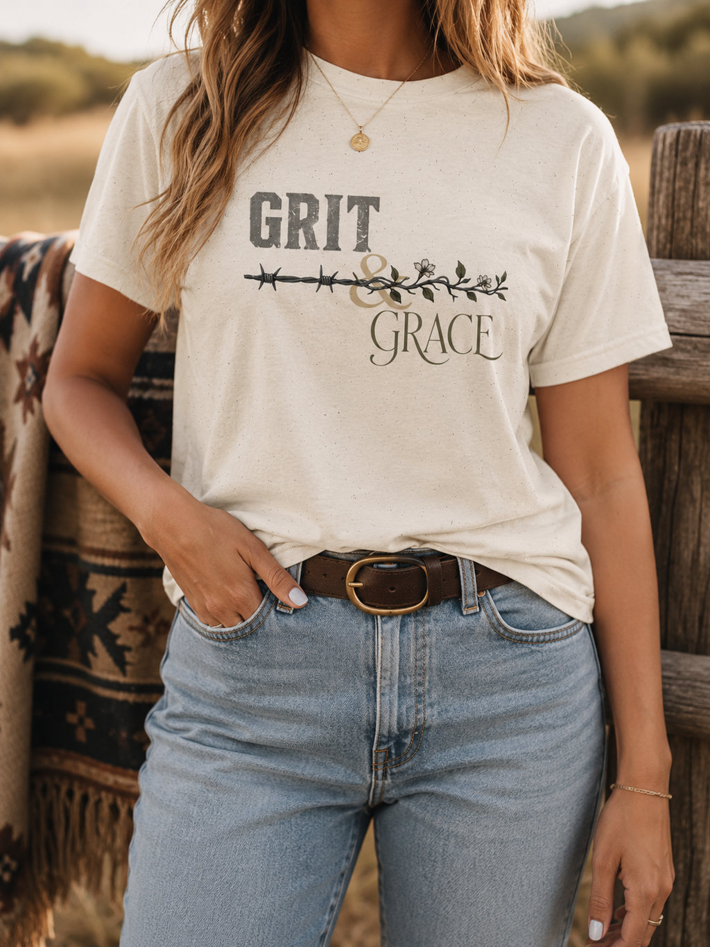 Grit & Grace T-Shirt | Barbed Wire Floral Typography