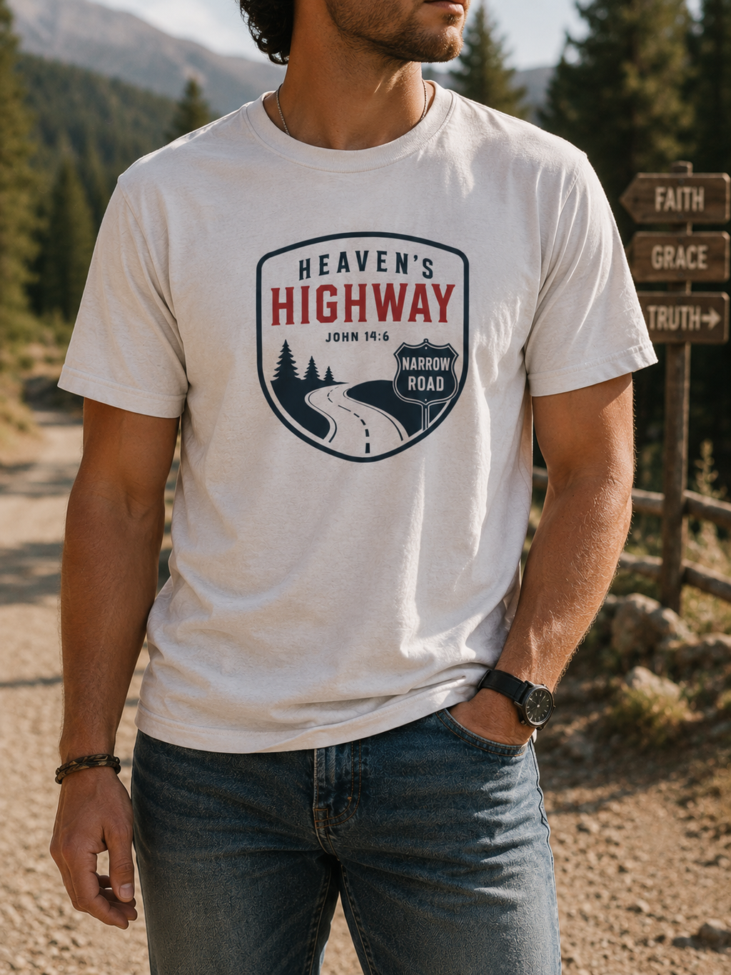 Heaven's Highway John 14:6 T-Shirt | Narrow Road Christian Faith Tee