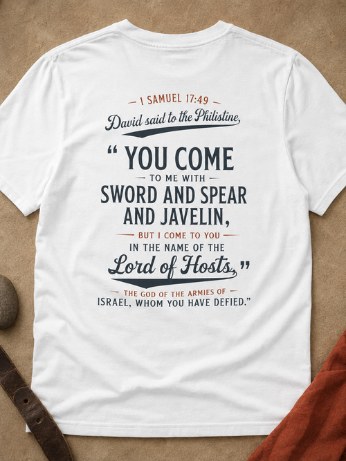 Bible Verse T-Shirt — “You Come” 1 Samuel 17:49 Christian Tee