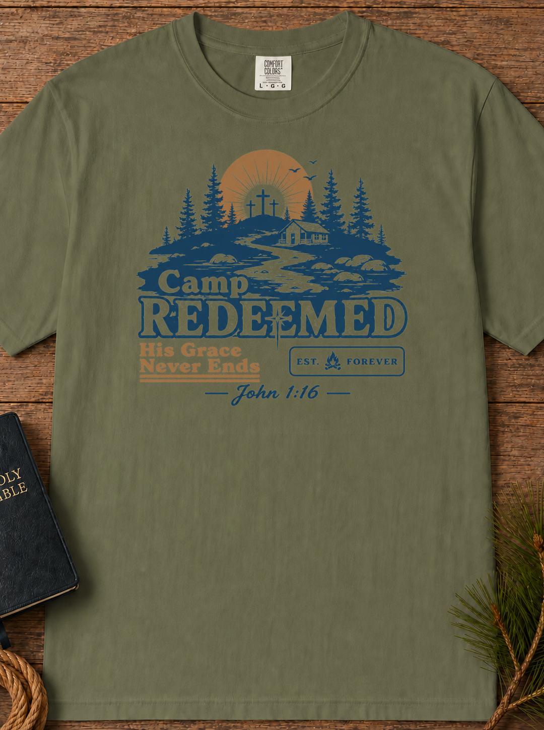 Camp Redeemed T-Shirt — Christian Camp Graphic Tee with John 1:16