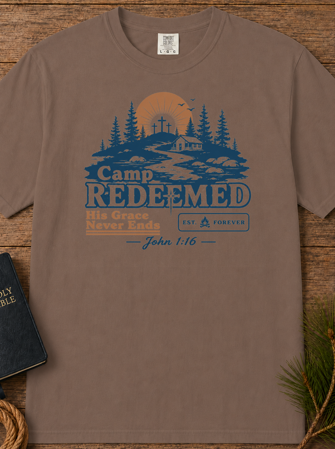 Camp Redeemed T-Shirt — Christian Camp Graphic Tee with John 1:16
