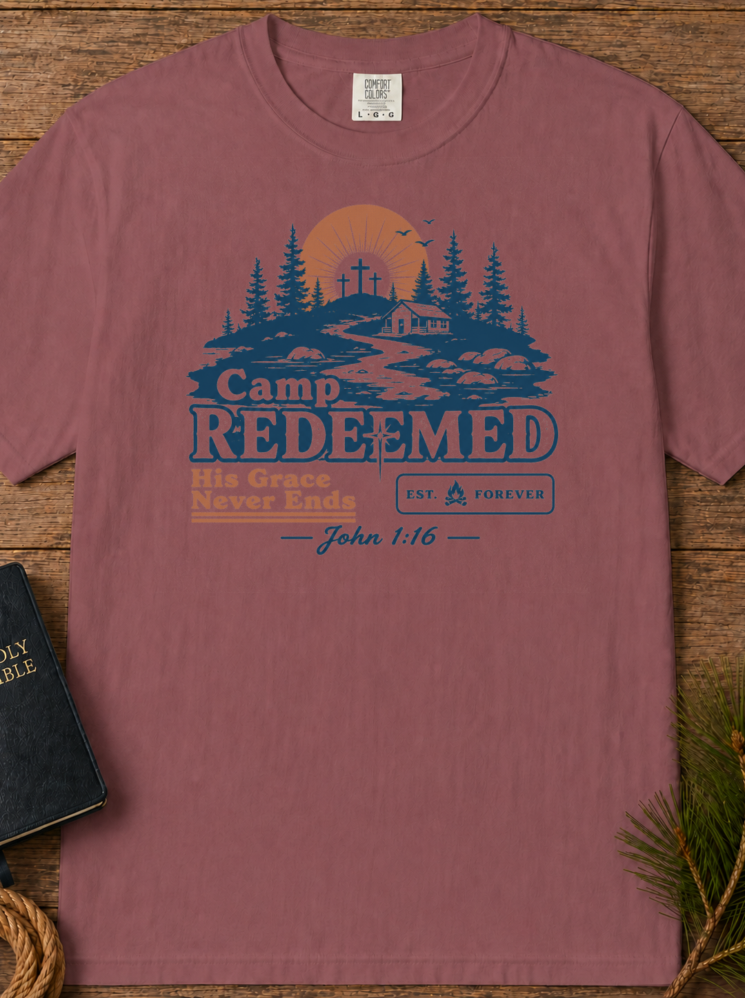 Camp Redeemed T-Shirt — Christian Camp Graphic Tee with John 1:16