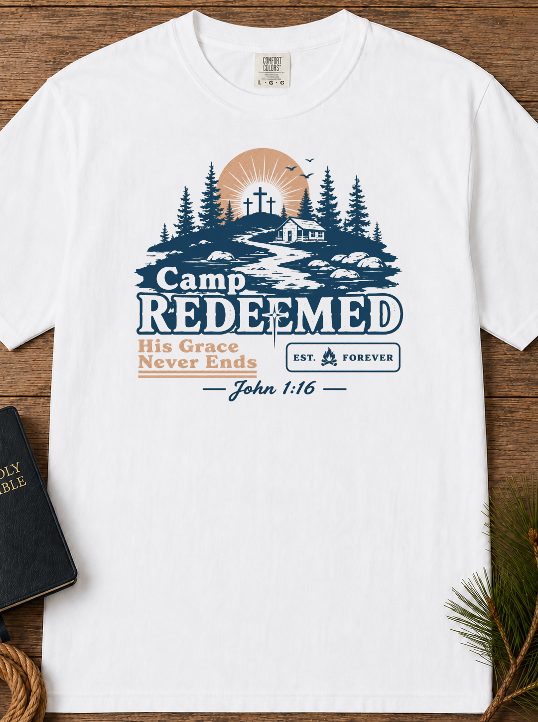 Camp Redeemed T-Shirt — Christian Camp Graphic Tee with John 1:16
