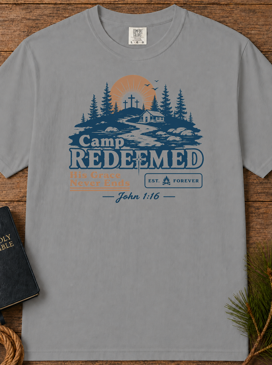 Camp Redeemed T-Shirt — Christian Camp Graphic Tee with John 1:16