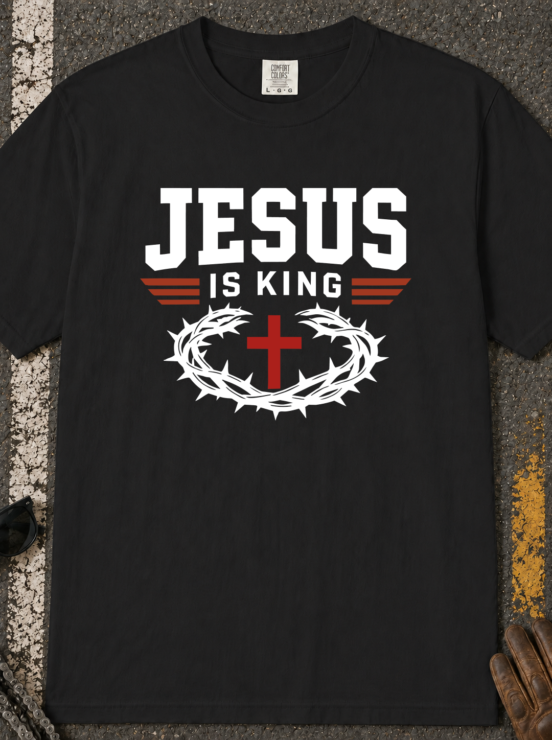 Jesus Is King T-Shirt - Christian Cross & Crown of Thorns Tee