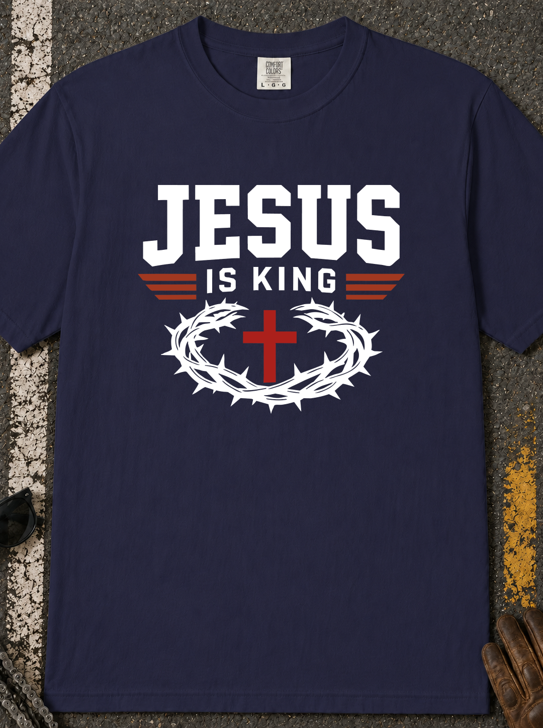 Jesus Is King T-Shirt - Christian Cross & Crown of Thorns Tee