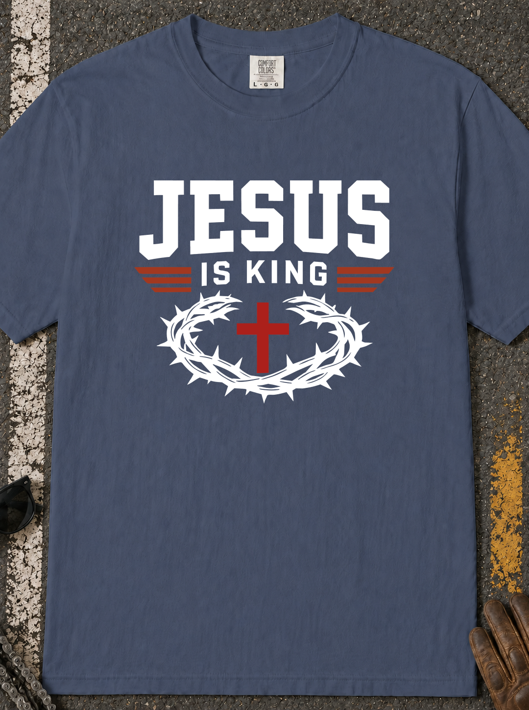 Jesus Is King T-Shirt - Christian Cross & Crown of Thorns Tee