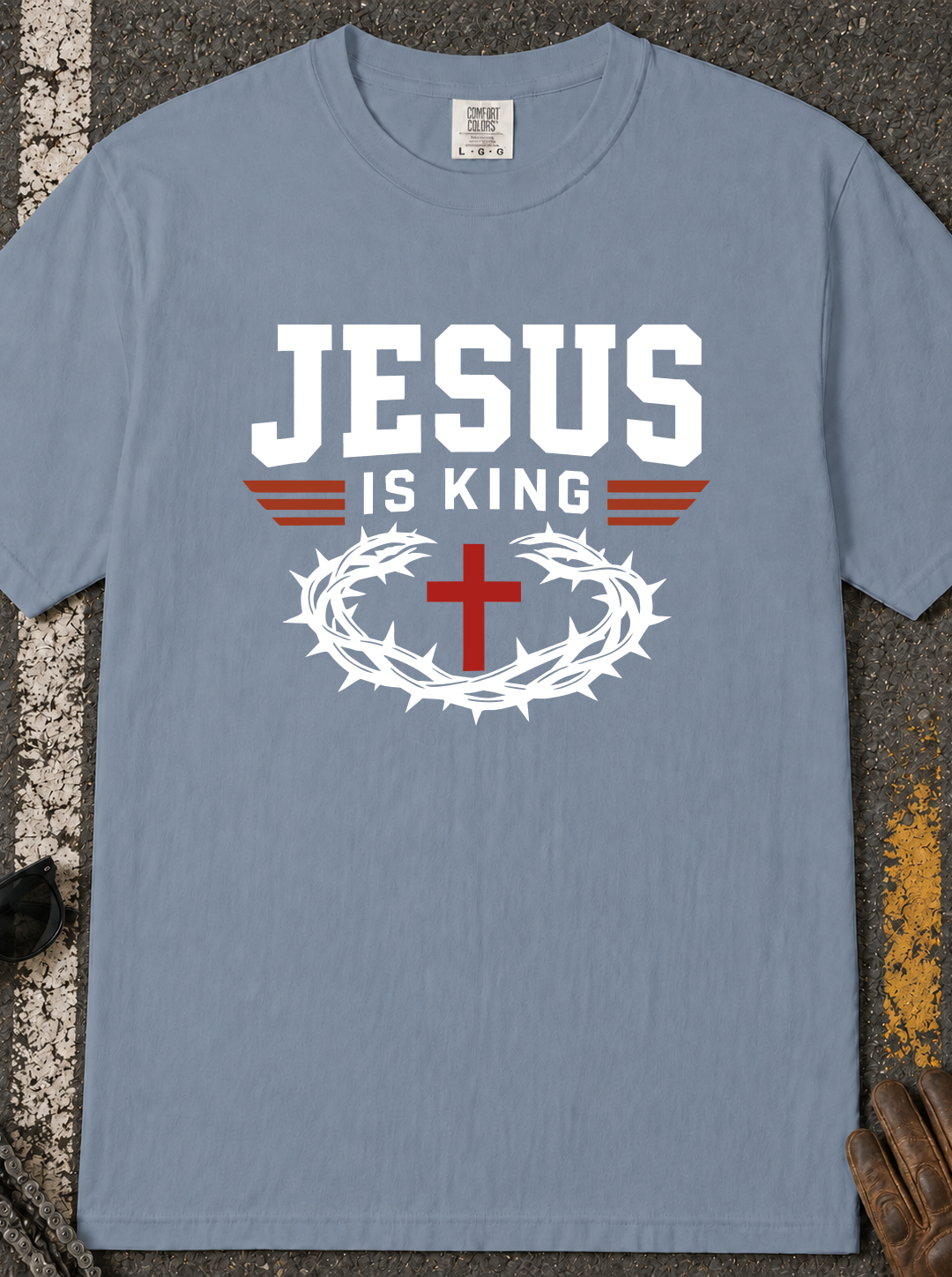 Jesus Is King T-Shirt - Christian Cross & Crown of Thorns Tee