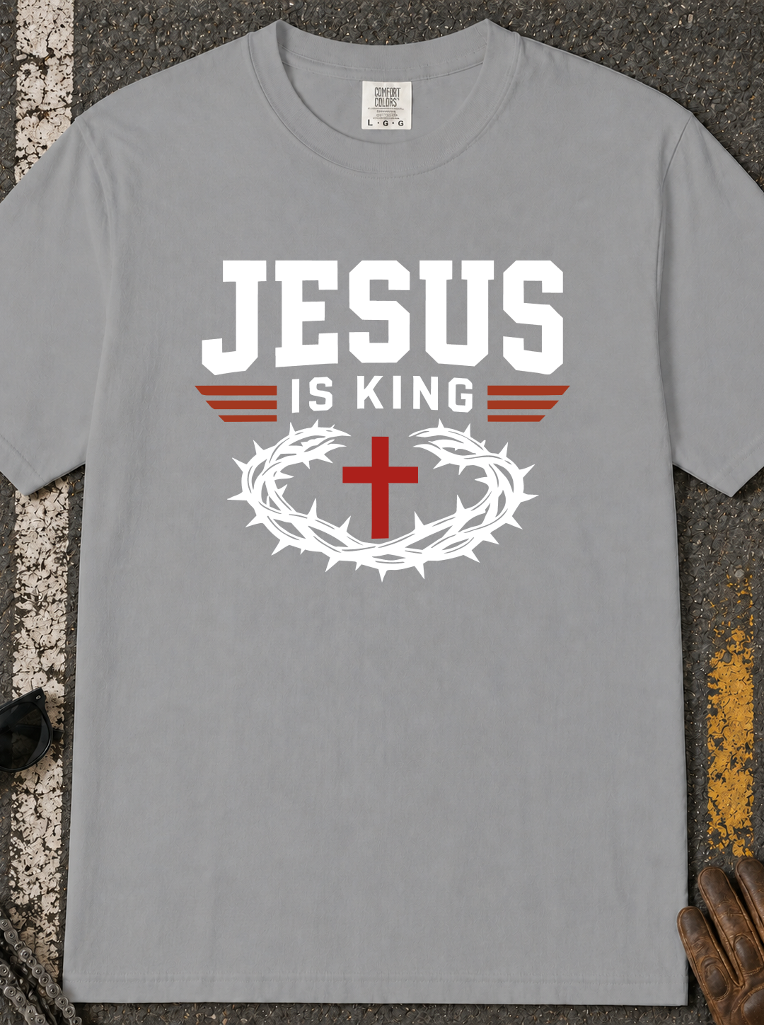 Jesus Is King T-Shirt - Christian Cross & Crown of Thorns Tee