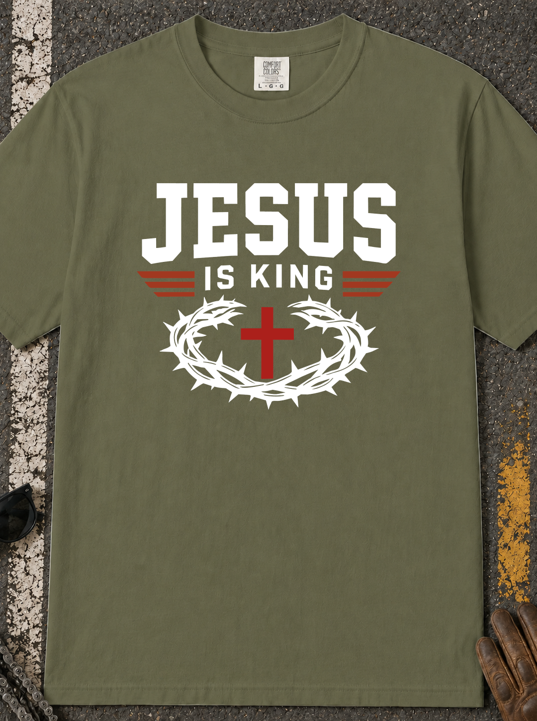 Jesus Is King T-Shirt - Christian Cross & Crown of Thorns Tee