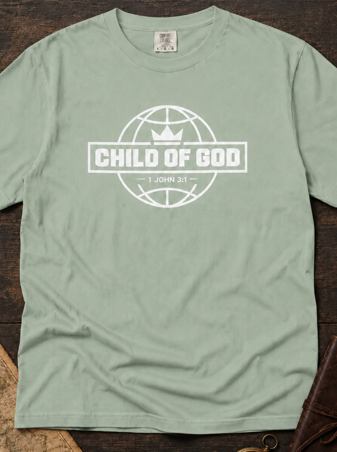 Child of God Graphic T-Shirt — Faith-Based Globe Design (1 John 3:1)
