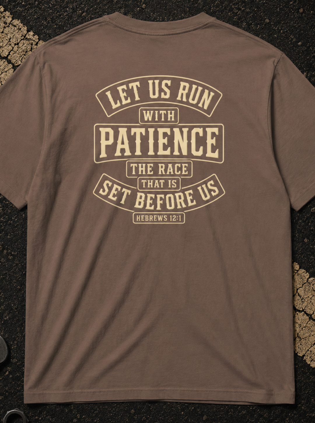 Hebrews 12:1 Run with Patience - Christian Graphic T-Shirt