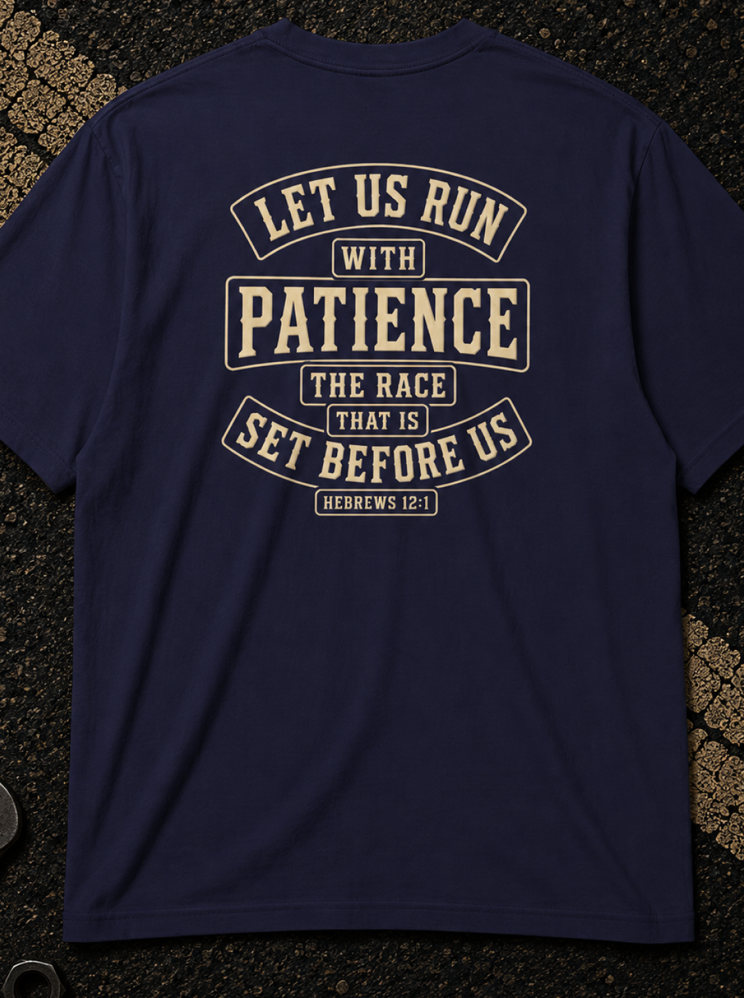 Hebrews 12:1 Run with Patience - Christian Graphic T-Shirt