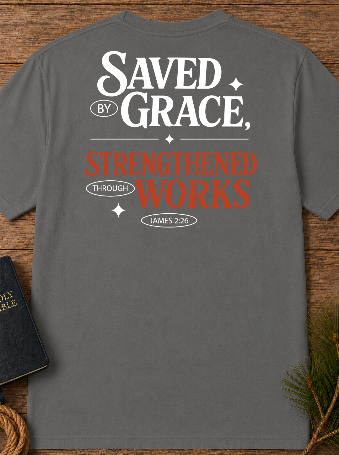 Saved by Grace T-Shirt — Vintage Garment-Dyed Back Logo Tee