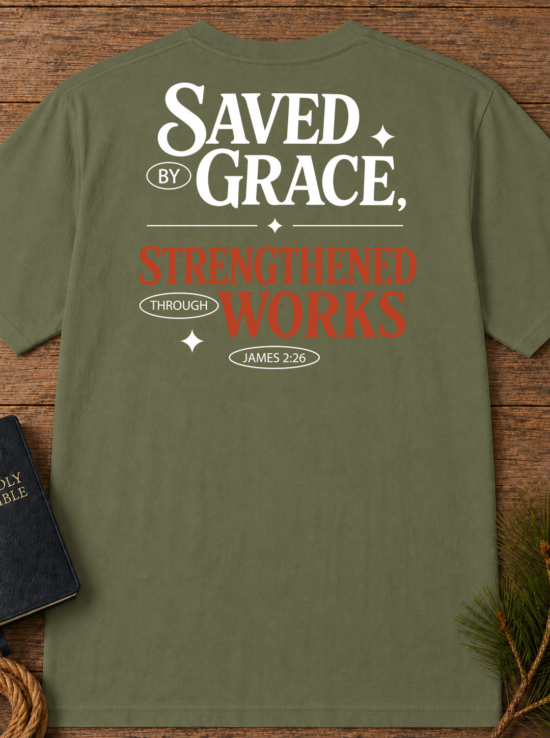 Saved by Grace T-Shirt — Vintage Garment-Dyed Back Logo Tee
