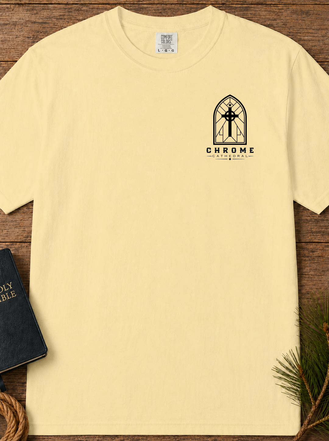 "Built on His Word / The Rock" Chest & Back Christian Graphic Tee