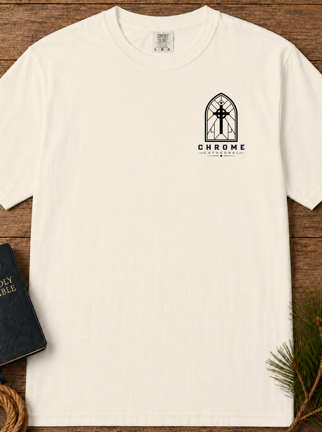 "Built on His Word / The Rock" Chest & Back Christian Graphic Tee