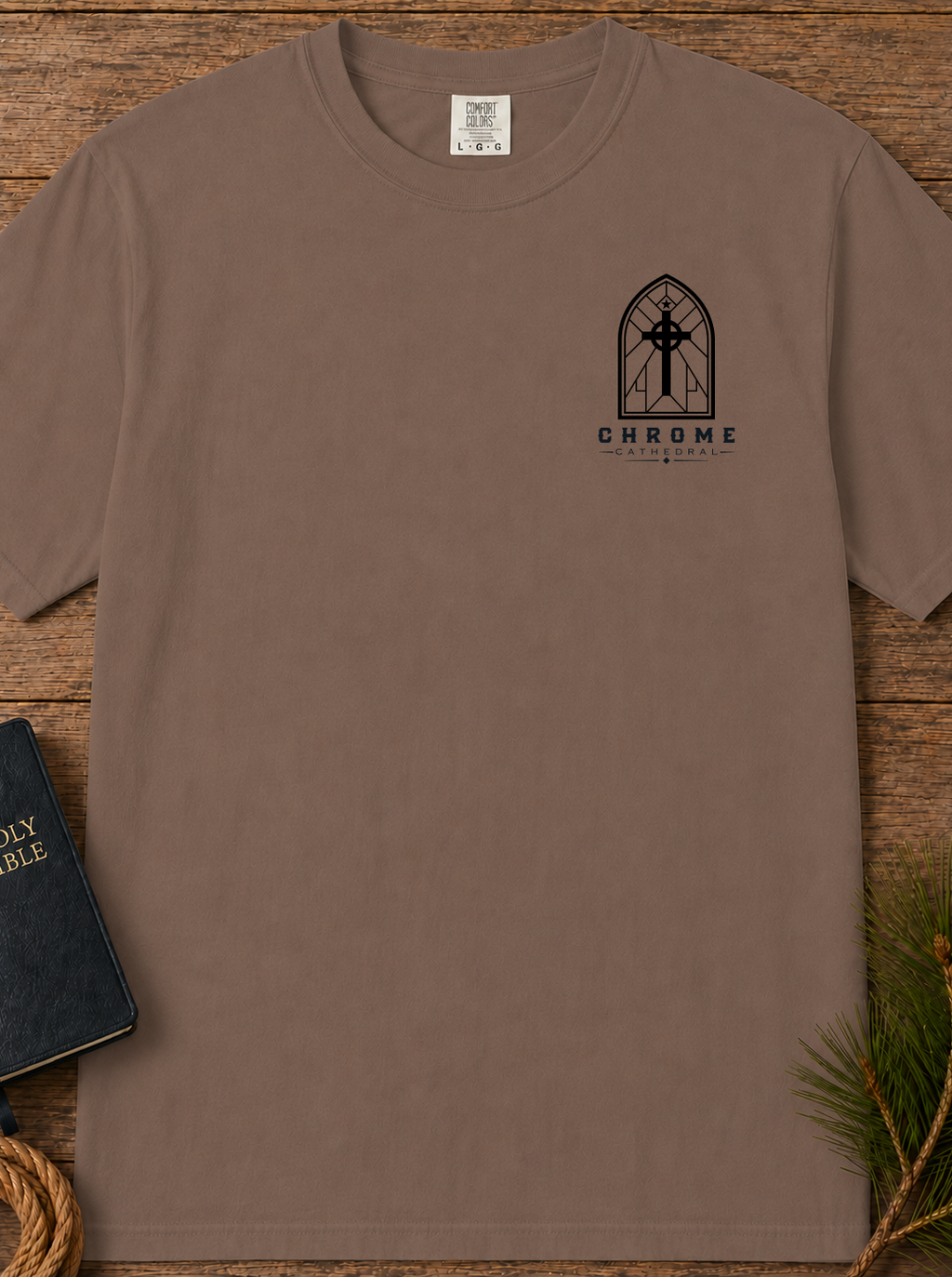 "Built on His Word / The Rock" Chest & Back Christian Graphic Tee