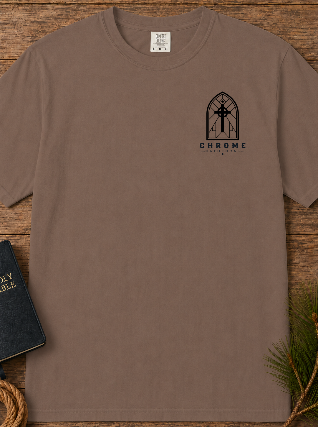 "Built on His Word / The Rock" Chest & Back Christian Graphic Tee