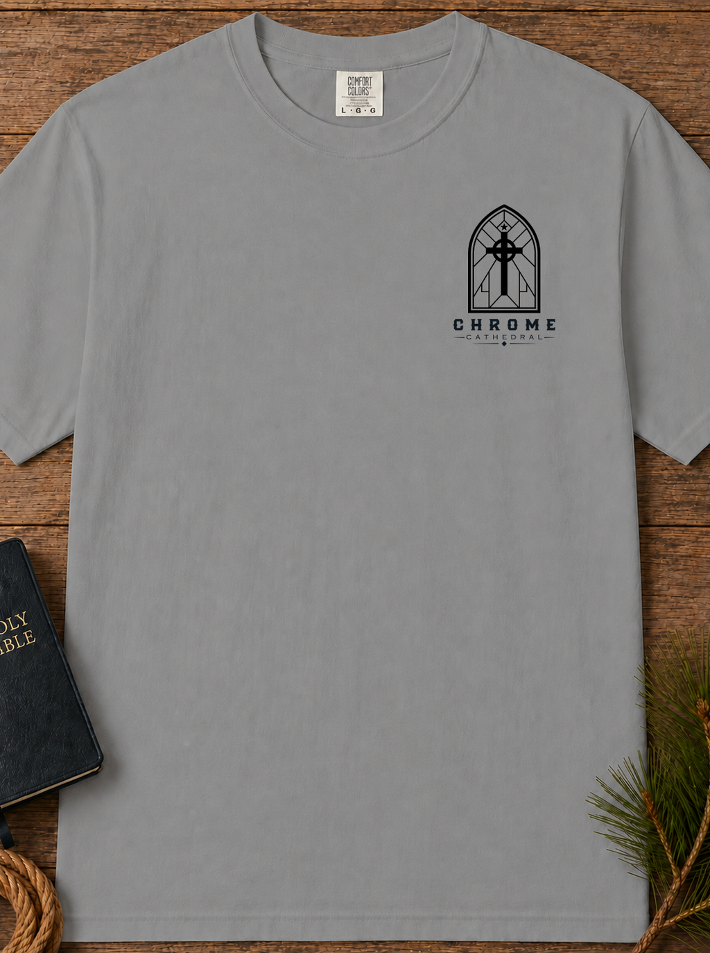 "Built on His Word / The Rock" Chest & Back Christian Graphic Tee