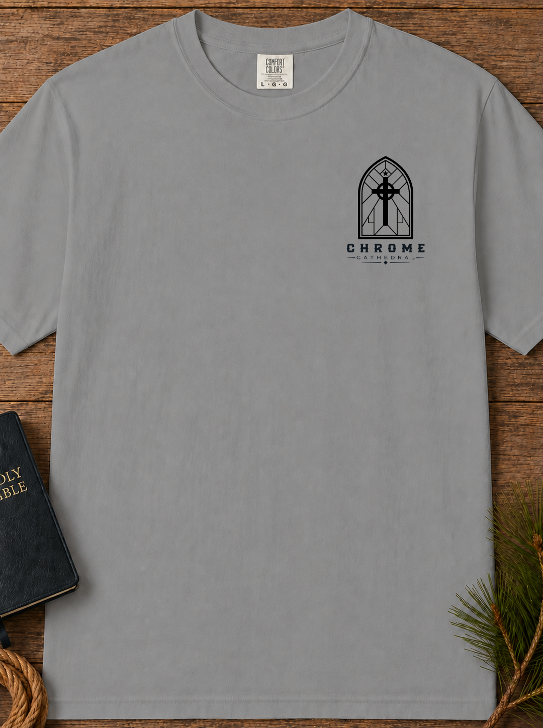 "Built on His Word / The Rock" Chest & Back Christian Graphic Tee