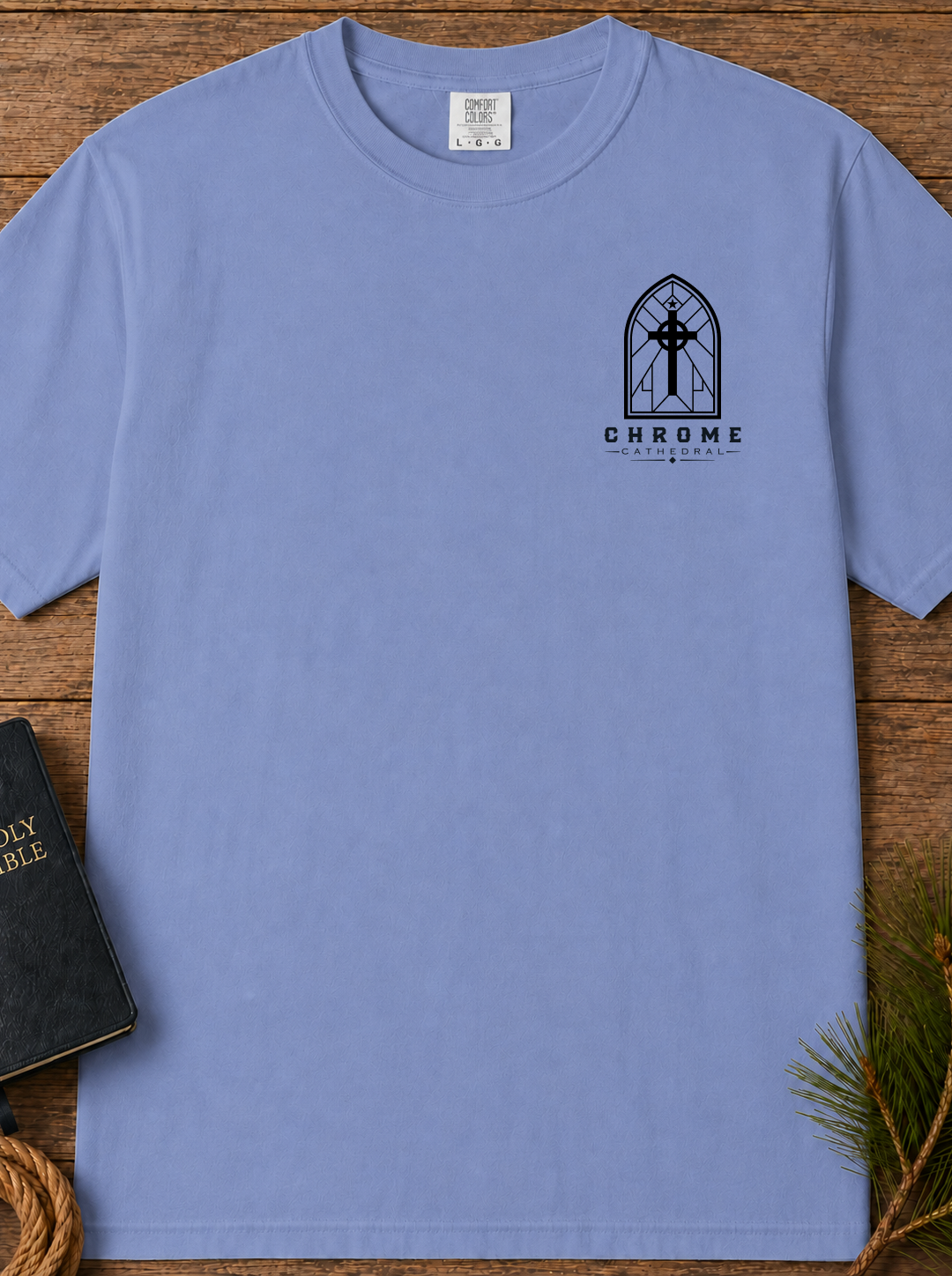 "Built on His Word / The Rock" Chest & Back Christian Graphic Tee