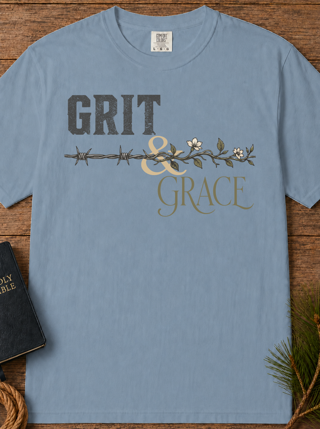 Grit & Grace T-Shirt | Barbed Wire Floral Typography