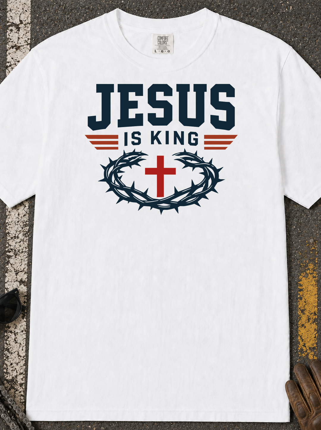 Jesus Is King T-Shirt | Christian Cross Crown of Thorns Faith Tee