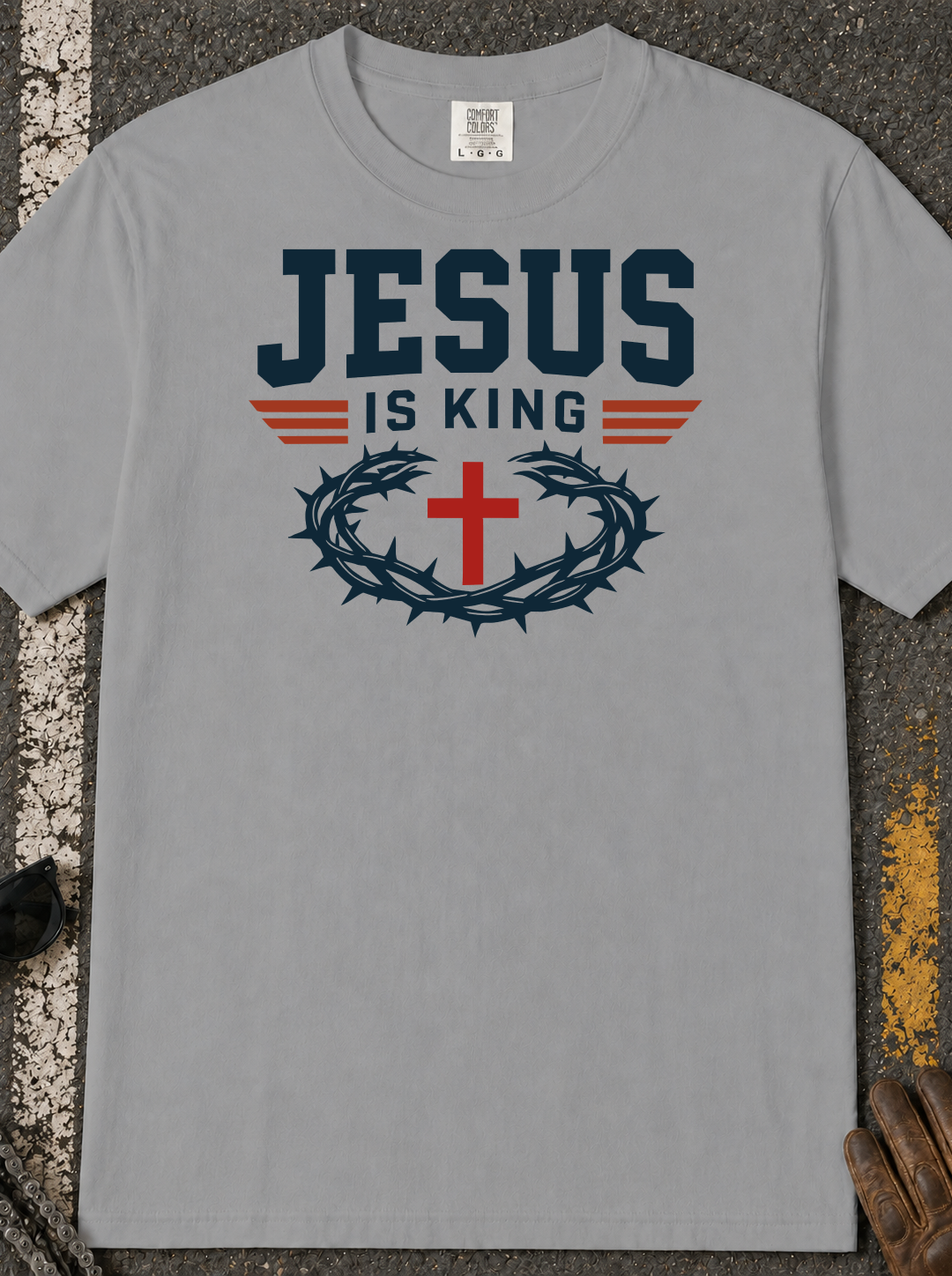 Jesus Is King T-Shirt | Christian Cross Crown of Thorns Faith Tee