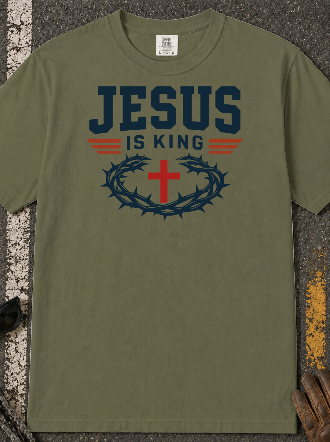 Jesus Is King T-Shirt | Christian Cross Crown of Thorns Faith Tee