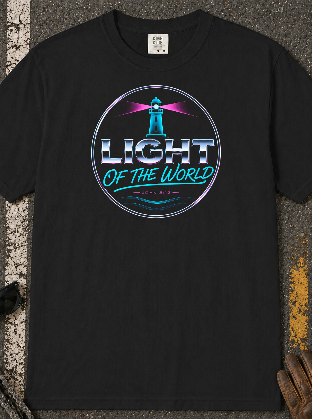 Light of the World T-Shirt — Retro Neon Christian Faith Tee