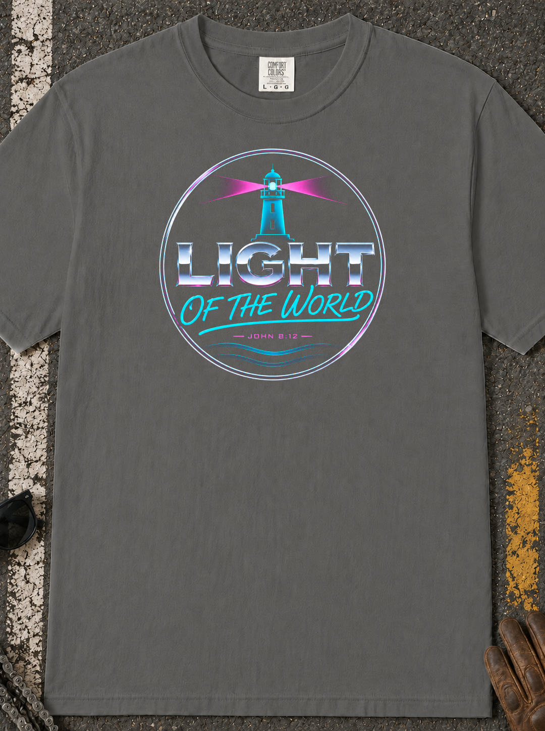 Light of the World T-Shirt — Retro Neon Christian Faith Tee