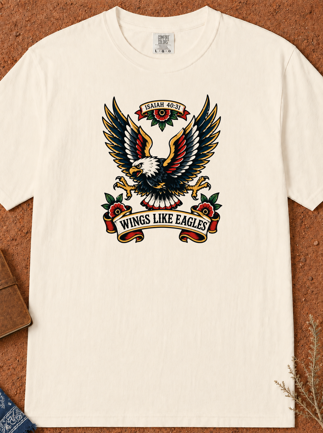 Eagle Graphic T-Shirt — 'Wings Like Eagles' Vintage American Tattoo Style