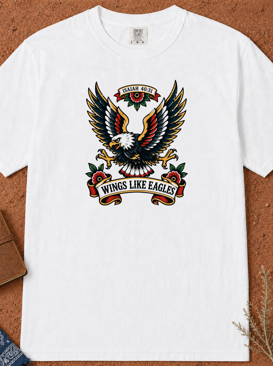 Eagle Graphic T-Shirt — 'Wings Like Eagles' Vintage American Tattoo Style