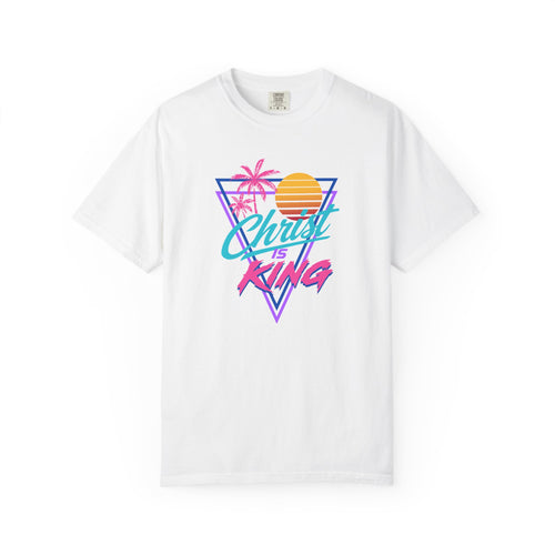 Christ Is King Retro Sunset T-Shirt | Vaporwave Palm Triangle Print