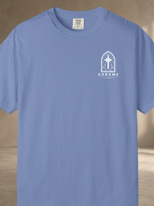 "No Weapon Formed Against Me Shall Prosper" Christian T-Shirt – Washed Denim – front